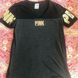 PINK Victoria's Secret Gray and Black Short Sleeve Tee